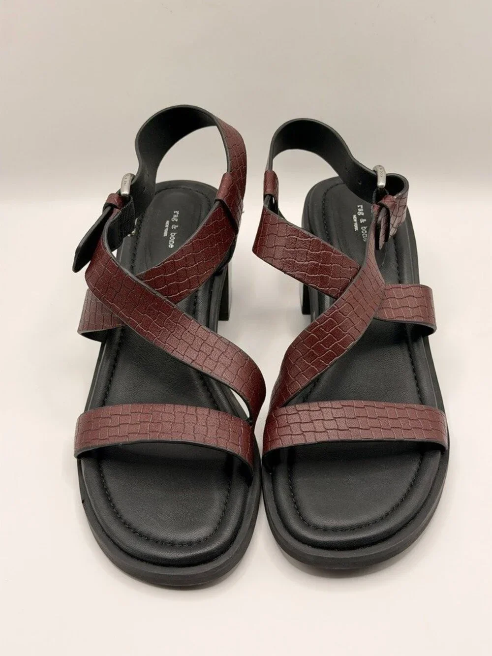rag & bone Women Geo Winebktw Ankle Leather Strap Heel Sandal Sz EU 39.5 US 9.5